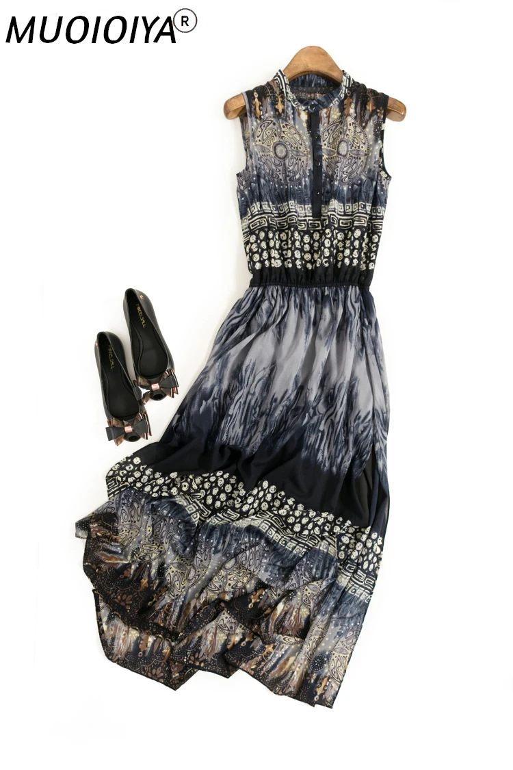 

Summer Women's Dress 2022 Vintage Boho Chiffon Print Sleeveless Maxi Woman Dresses Elegant Part Evening Vestido De Mujer