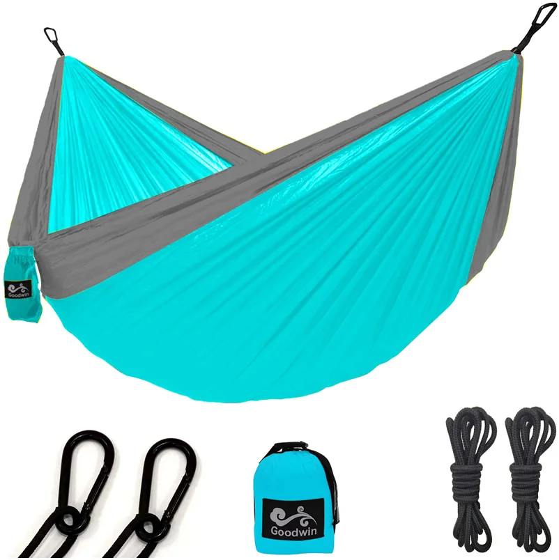 

1PcCamping Hammock Double with 2 Tree Straps Lightweight Nylon Parachute Hammocks For Backpacking Beach, Backyard, Patio, Hiking