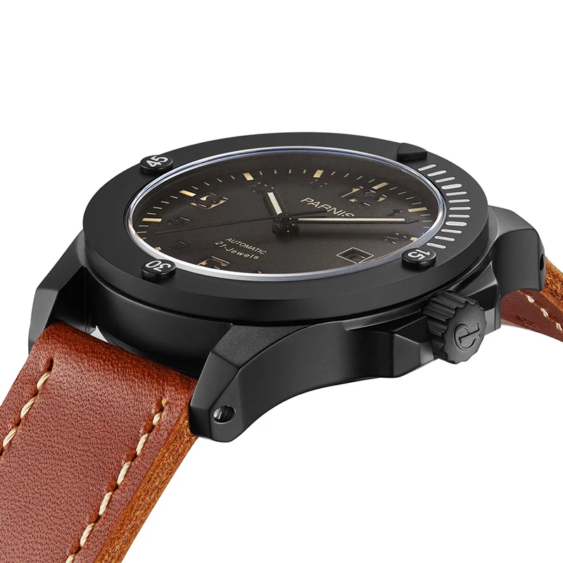 

Parnis 44mm Mechanical Men's Watches 100m Waterproof Luminous Automatic Movement Luxury Sapphire Crystal Calendar Men Watch