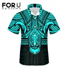 Лидер продаж 2021, летняя новая мужская одежда FORUDESIGNS, модная Ретро-рубашка с узором полинезийского племени, кардиган, мужская рубашка с коротким рукавом