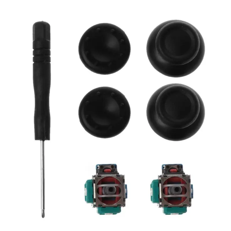 

3D Analog Axis Module Potentiometer Black Joystick Thumbsticks Silicone Cover Screwdriver Replacement Kits for Playstation 4 PS4