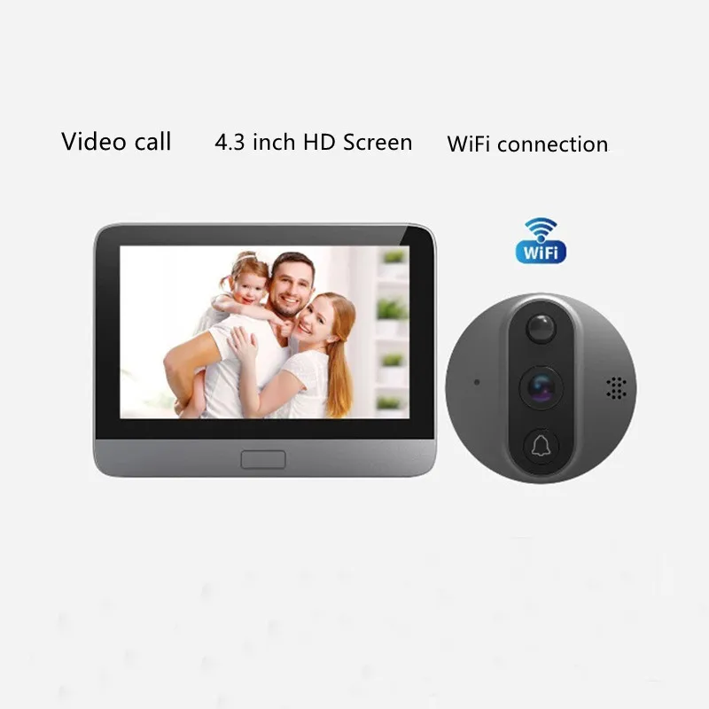 4.3 Inch WiFi Video Doorbell Peephole Viewer Home Security HD Night Vision PIR Motion Detection Tuya Remote Control Door Bell |