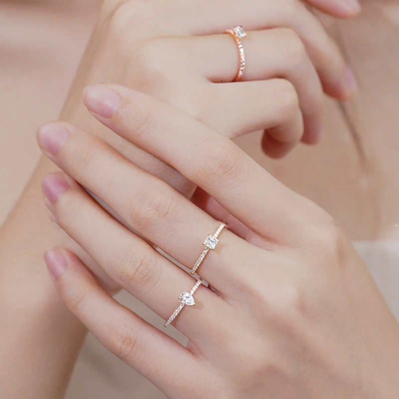 Shipei 100% 925 Серебристое кольцо из розового золота с искусственным камнем моиссанит в форме груши для помолвки для женщин, оптовая торговля ювелирными изделиями.