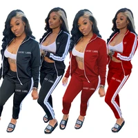 lucky label 2 piece set women sportwear striped outfits zip top leggings pants high quality matching set wholesale dropshipping