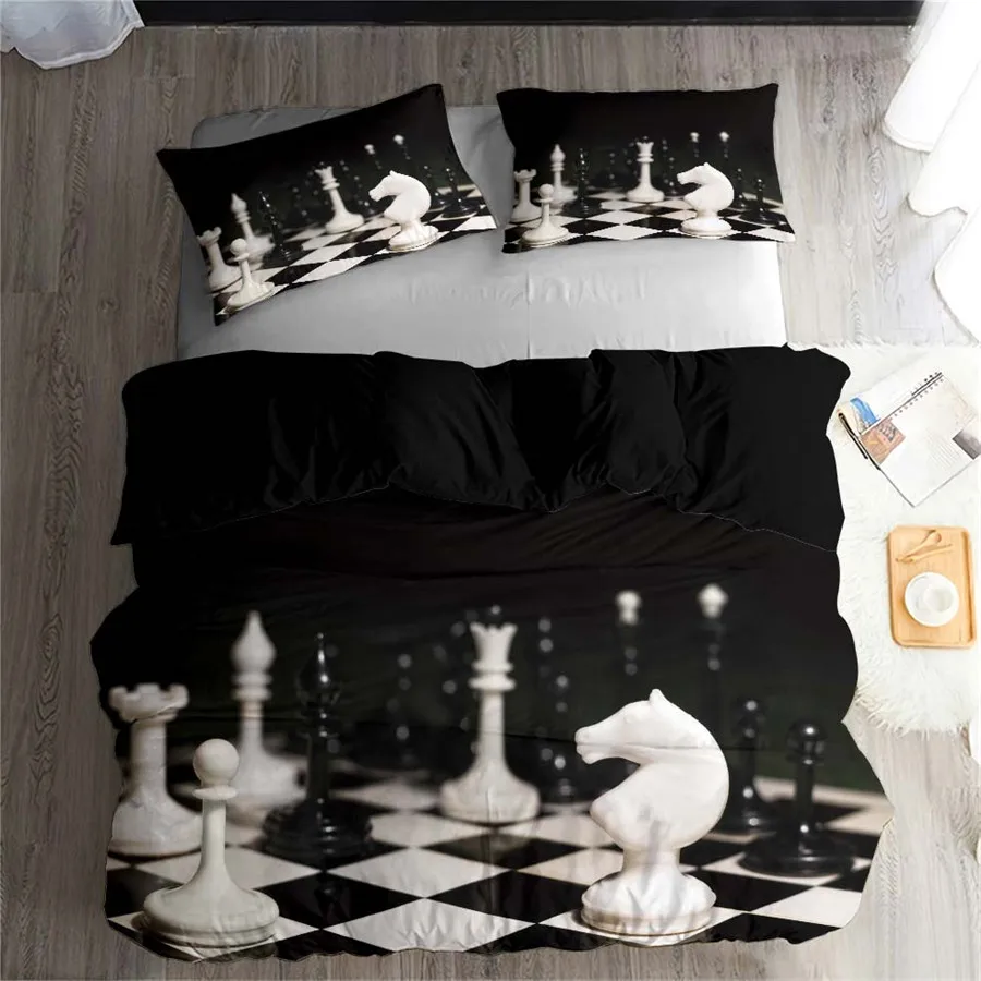 HELENGILI 3D Постельное белье шахматная доска печати пододеяльник набор Bedcloth с
