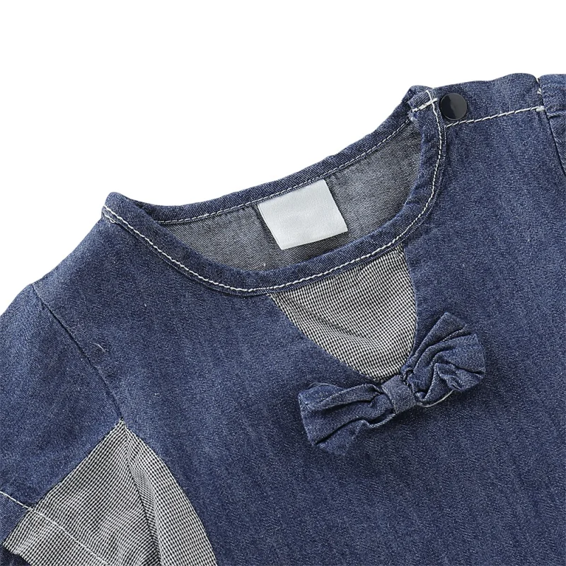 

Autumn Spring Baby Toddler Long Sleeve Bow Collar Denim Jeans Rompers Kids Infant Jumpsuits roupas de bebe