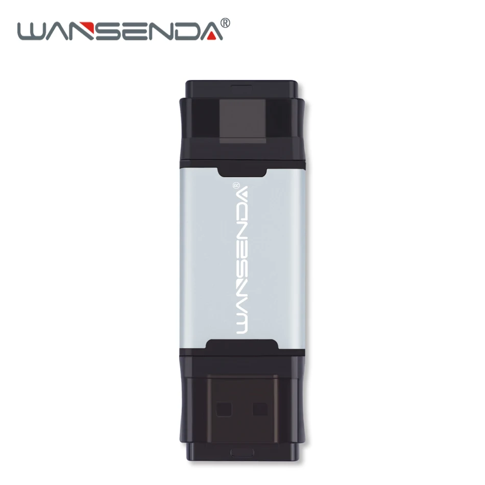 Серебристый WANSENDA, 2 в 1, TYPE-C, USB3.0, USB флеш-накопитель, 512 ГБ, 256 ГБ, 128 ГБ, 64 ГБ, 32 ГБ, флеш-накопитель для Android/PC, двойной OTG, USB флешка, флешка - Цвет: Серебристый