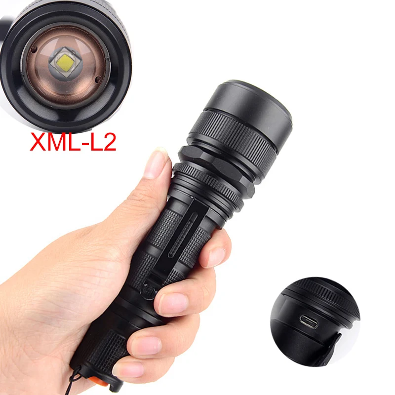 Barato Linterna Led Superbrillante De 1200lm Linterna Led Con USB L2, Con Puntas De Alimentación, Luz De Bicicleta Con Zoom, Recargable 18650/26650
