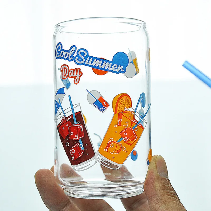

Cute Creative transparent cup water cup Fashion Water Milk Juice Cup Beer Glass 350ml and Straw Dessert Cup Shake Glass