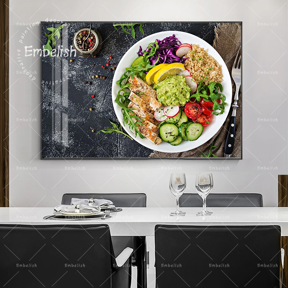 

Embelish 1 Pieces Chicken And Vegetables Heathy Dinner Food Wall Posters Home Kitchen Decor Pictures HD Print Canvas Paintings