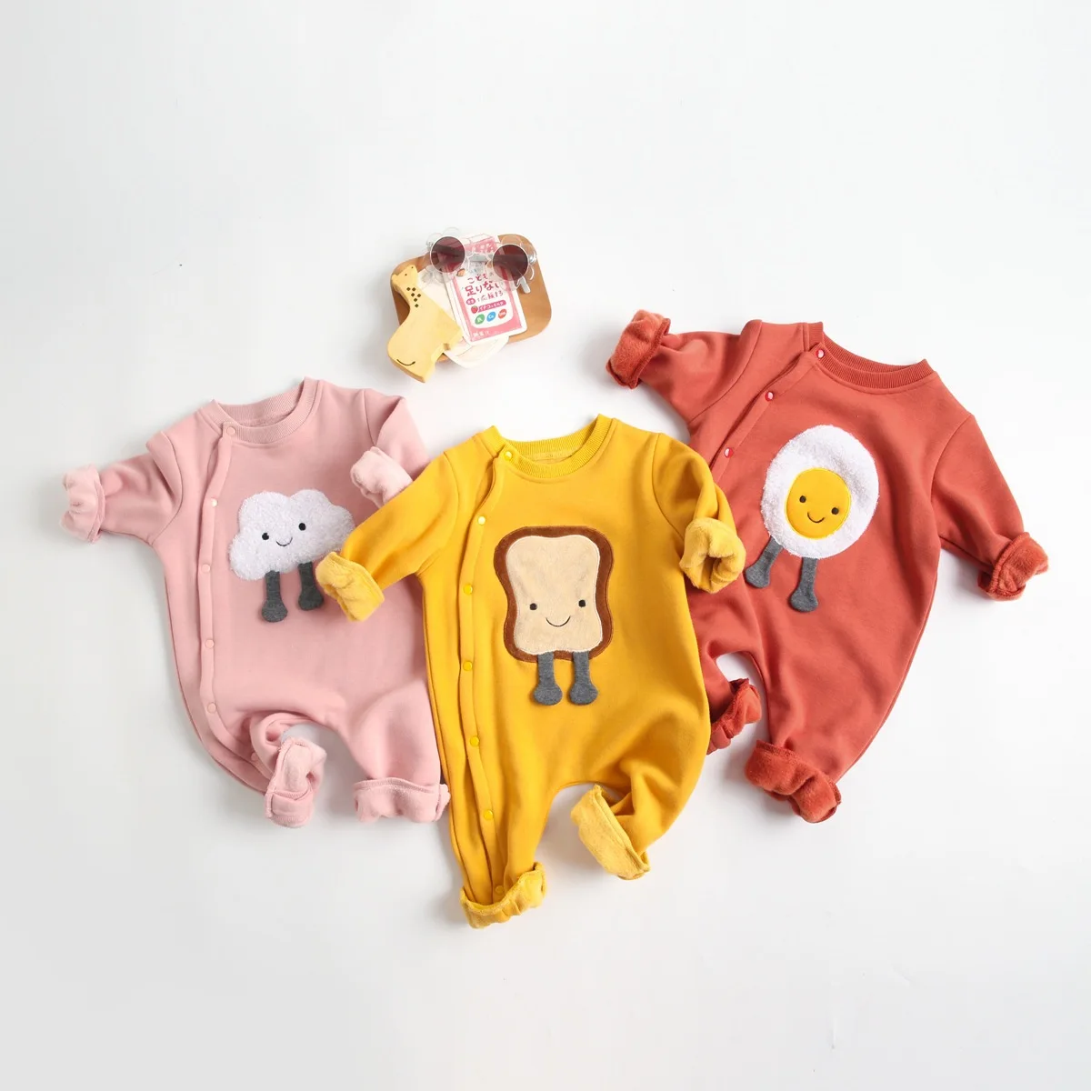 Autumn Baby Rompers Toast Egg Pattern Newborn Jumpsuit Winter Infant Baby Clothes Velvet Cotton Boys Girls Clothing Overalls