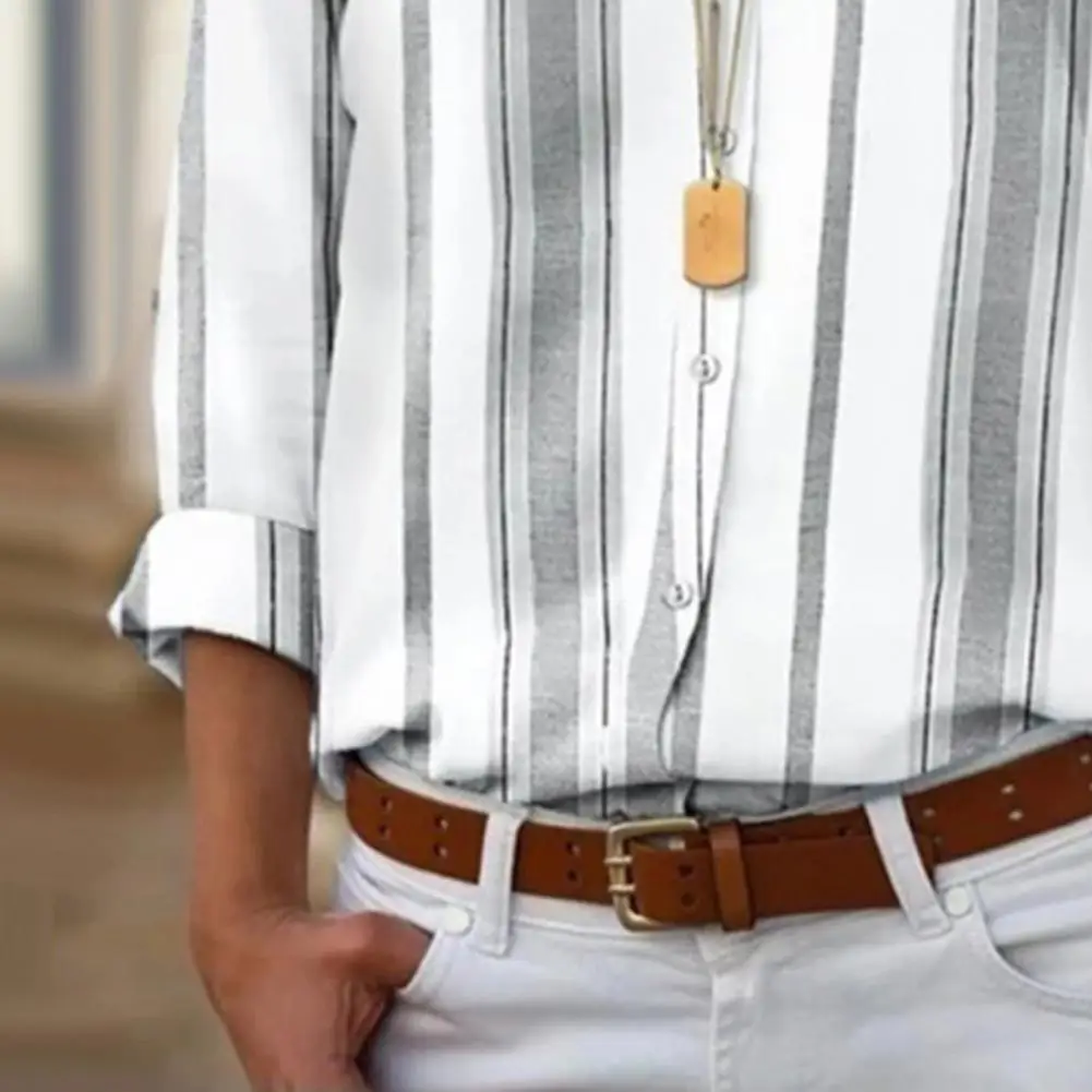 

Shirt Breathable Easily Match Long Sleeve Summer Turn Down Collar T-shirt for Daily Life