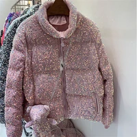 2021 harajuku sequins women winter bread down jacket fashion stand up collar short jacket for women thick warm parkas woman coat