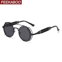peekaboo women retro steampunk sunglasses male vintage 2020 black red men sun glasses round metal frame uv400 summer party