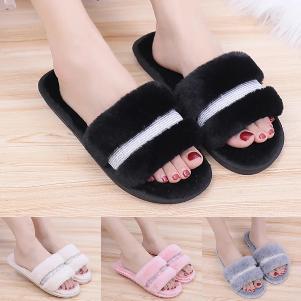 Зимние женские домашние тапочки меховые шлепанцы Нескользящие теплые для