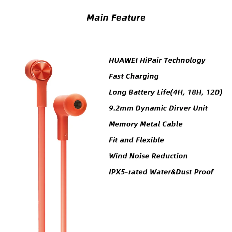 Оригинальные беспроводные наушники huawei FreeLace, Bluetooth, спортивные, водонепроницаемые, в уши, кабель памяти, металлическая полость, силиконовый магнитный переключатель