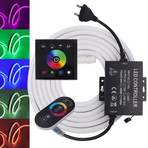RGB Светодиодная лента 110 В 220 В настенный сенсорный RF пульт дистанционного управления неоновый свет двойное управление гибкая светодиодная лента Водонепроницаемая RGB неоновая вывеска для декора