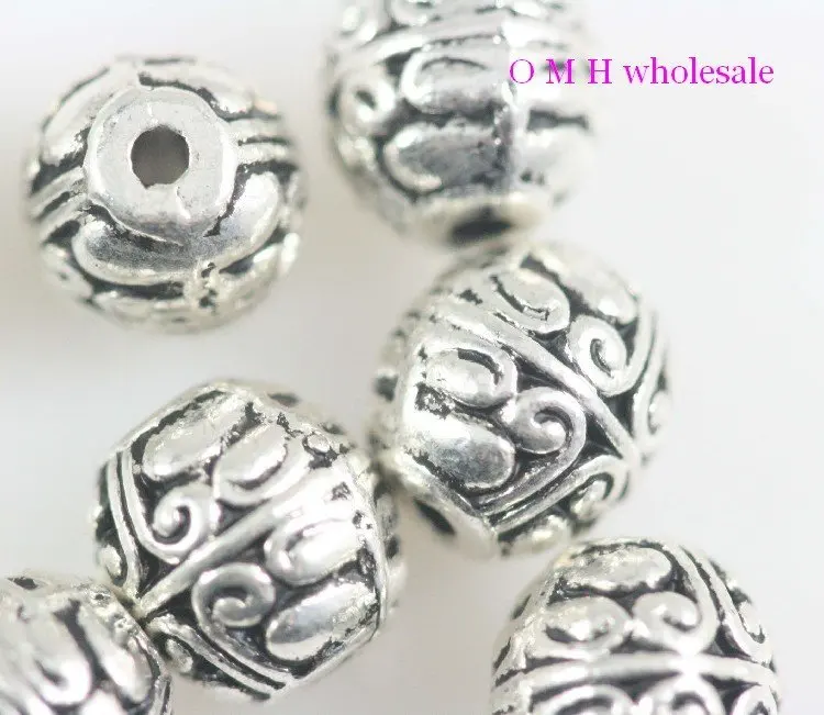 silver 10mm 6pcs OMH оптом бесплатно 15 шт Золотой тибетский, серебристый, Круглый бисер, ювелирные металлические бусины 7,5 мм 8 мм 10 мм ZL504 - Цвет: silver 10mm 6pcs