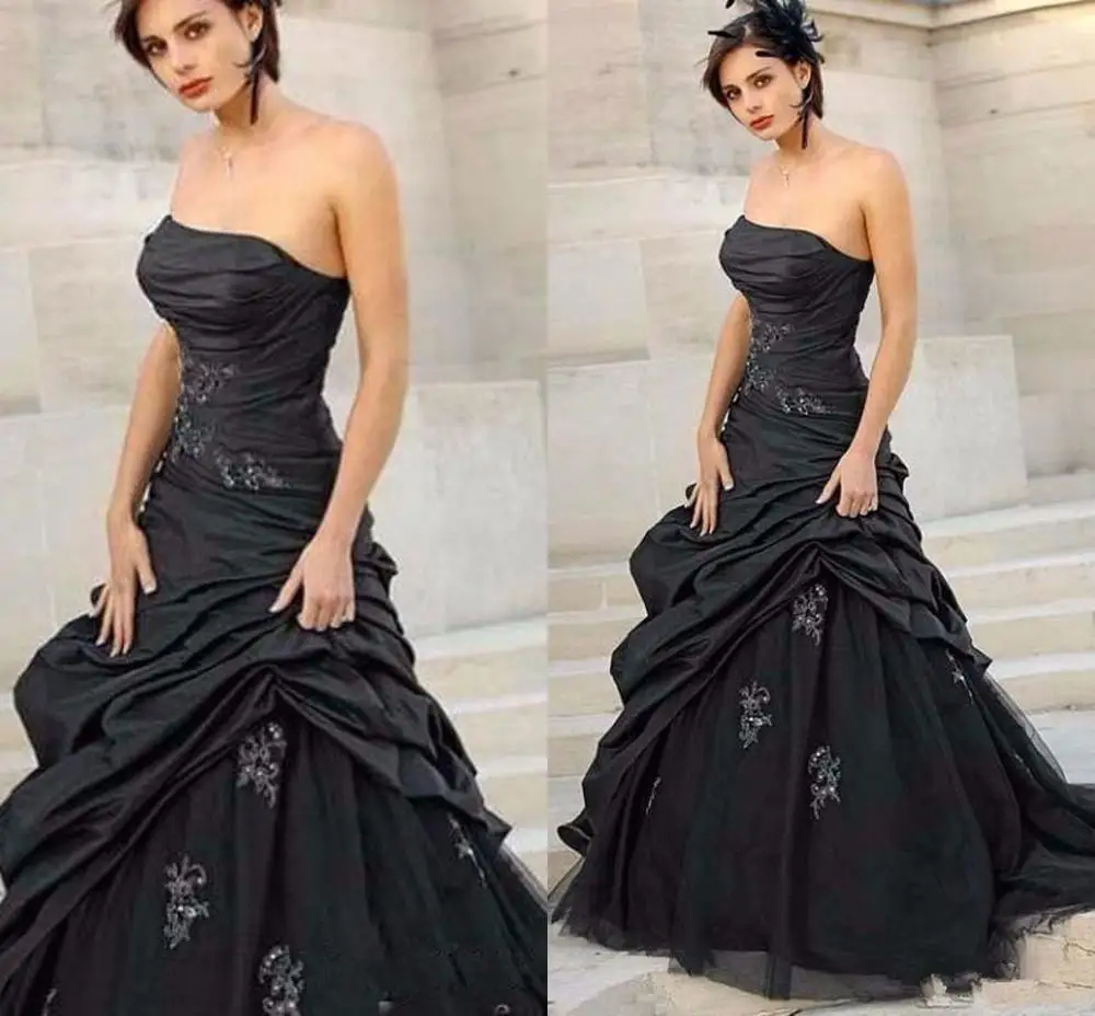 Черные Готические свадебные платья на заказ с коротким шлейфом трапециевидной