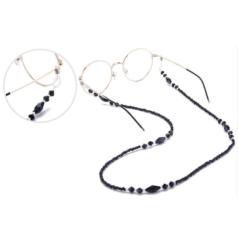 Цепочка для очков Женская Нескользящая шнур с черными акриловыми бусинами
