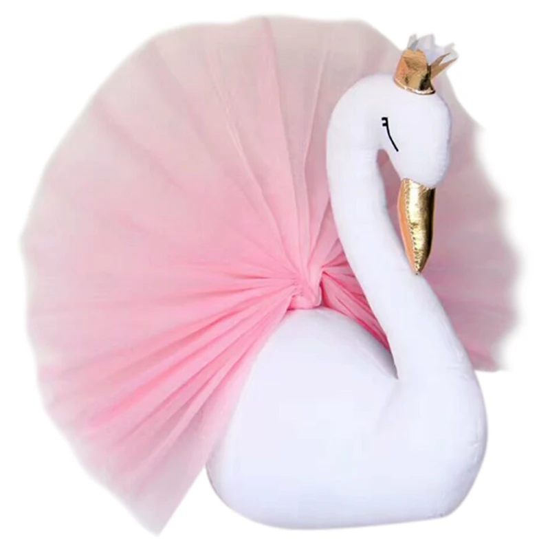

Милая 3D золотая корона Лебедь настенное искусство висячая девушка кукла Лебедь мягкая игрушка голова животного Настенный декор для детско...