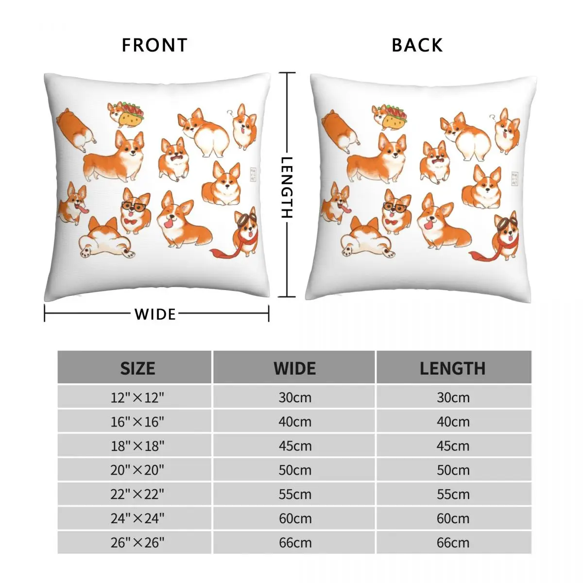Квадратная наволочка Corgi из полиэстера и льна бархатная с узором на молнии для