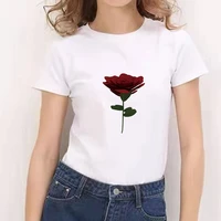 2021 women white t shirt flowers print summer short sleeve o neck tshirts oversized t shirts for lady girls fashion streetwears
