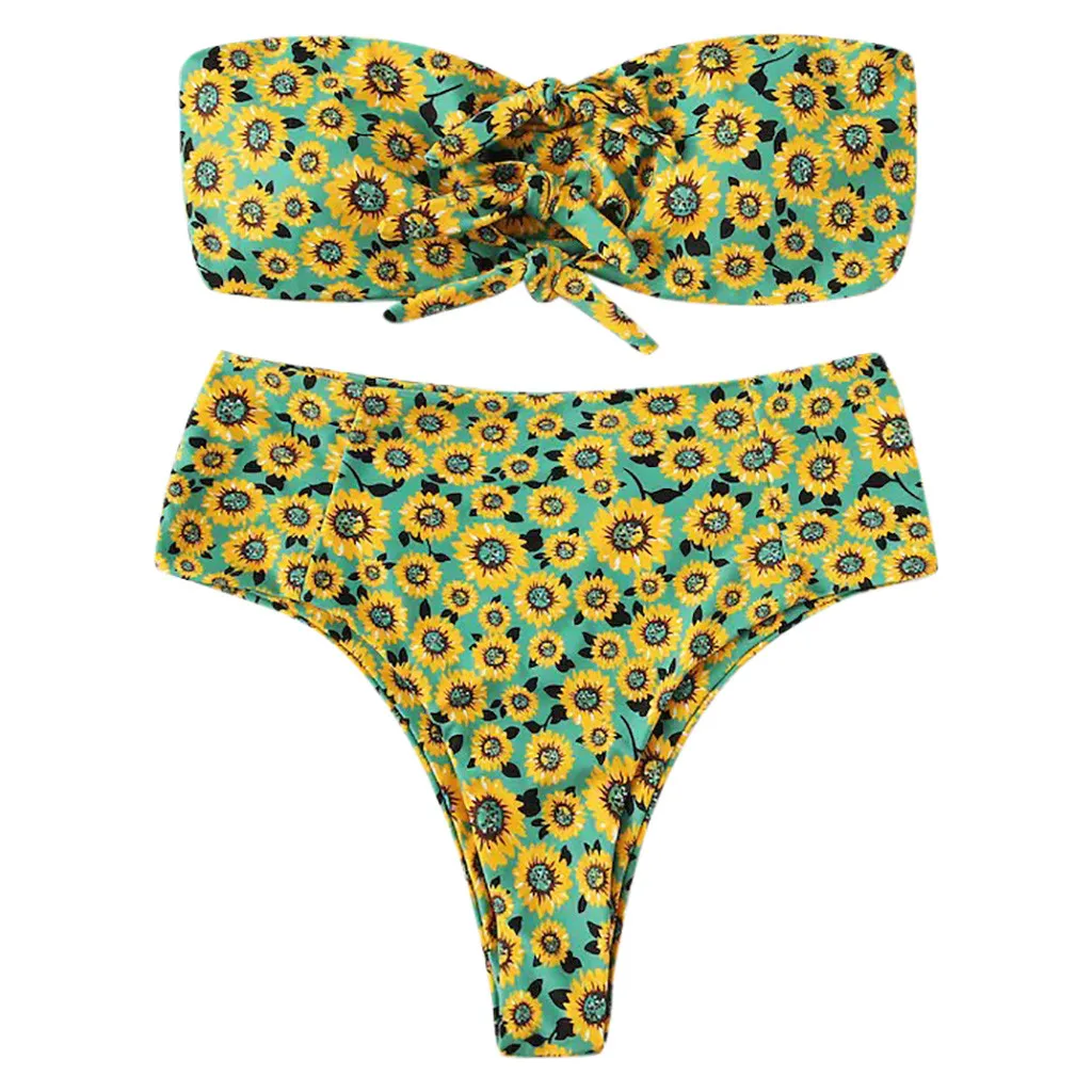 Модный женский купальник с цветочным принтом Одноцветный бикини пуш-ап