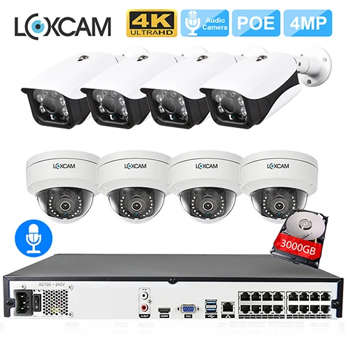 16CH NVR x 8 Camera LOXCAM H.265+ 4K 5MP POE NVR CCTV камера системы 4MP Аудио Открытый Антивандальный ночное видение IP камера 16ch комплект видеонаблюдения - Цвет: 16CH NVR x 8 Camera