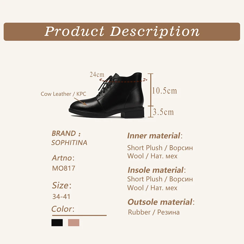 

SOPHITINA Winter Women Boots Warm Classics Genuine Leather Zipper Boots Round Toe Mid Heel Office Fashion Female Shoes MO817