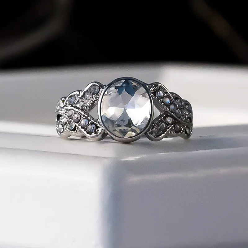Винтажное женское черное/белое кольцо с камнем набор кристаллом цирконием