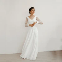 dot long sleeves beach wedding dresses simple v neck chiffon wedding gown elegant bridal dress plus size custom made