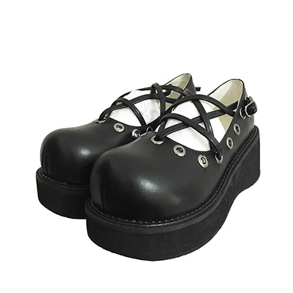 

Fashion Women Shoes Pentagram Gothic Thick Shoes Dark Black Harajuku Girl Cross Straps Big Head Doll Shoes Vintage Women Shoes