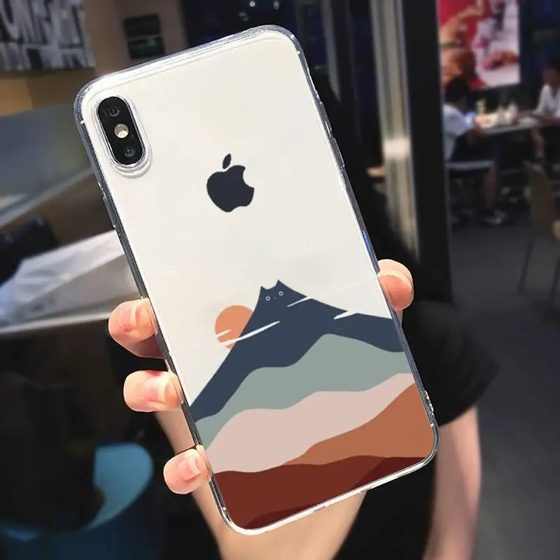 

Creative cat mountain Phone Case Transparent soft For iphone 5 6 7 8 11 12 s c se plus mini x xs xr pro max cover shell funda