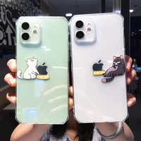 funny cute cartoon cat couple clear phone case for iphone 13 pro max 12 11 x xs xr 7 8 plus transparent soft shockproof cover