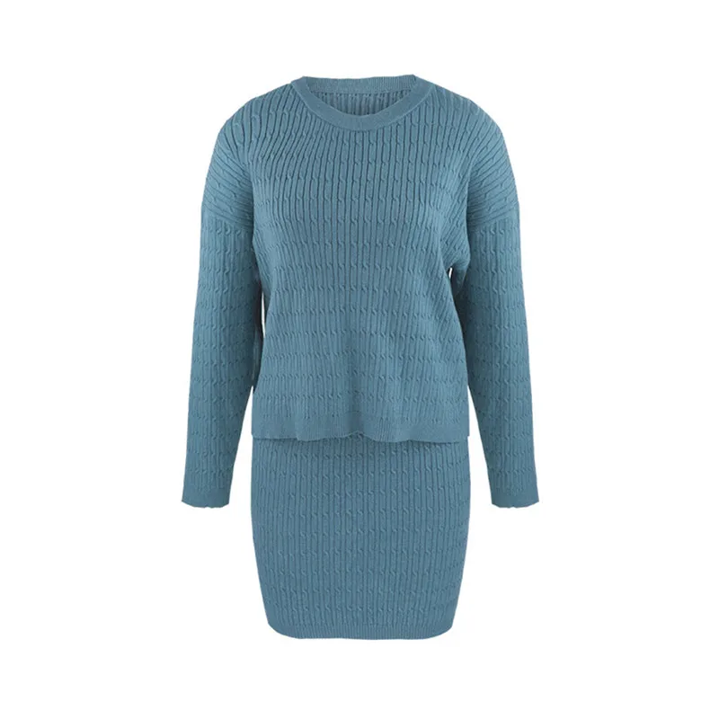 Autumn Women's Knitting Skirt Suit Winter Casual Knitted Women's Sweater Suit + Slim Skirt T Sets Long Sleeve Ladies 2pieces Set