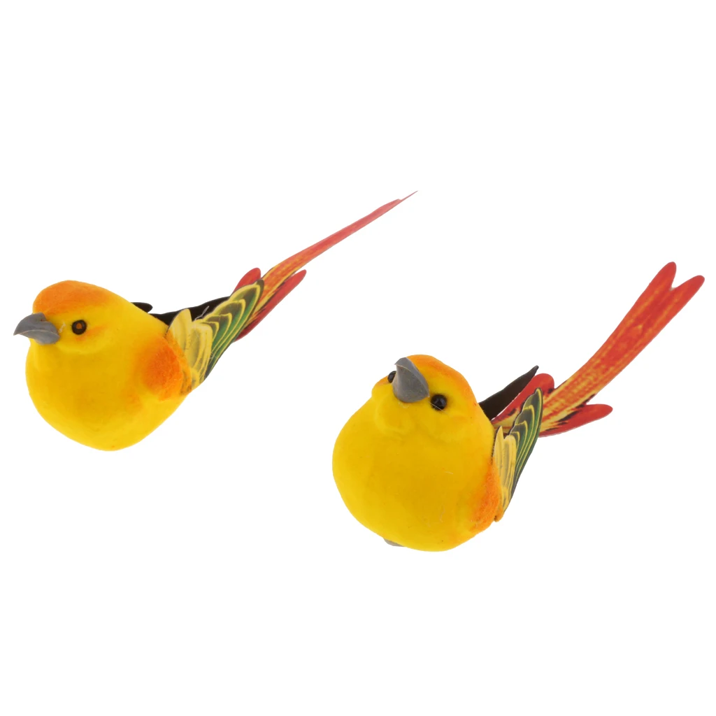 

2pcs Artificial Realistic Bird Decor Feather Fake Bird Simulation Ornament
