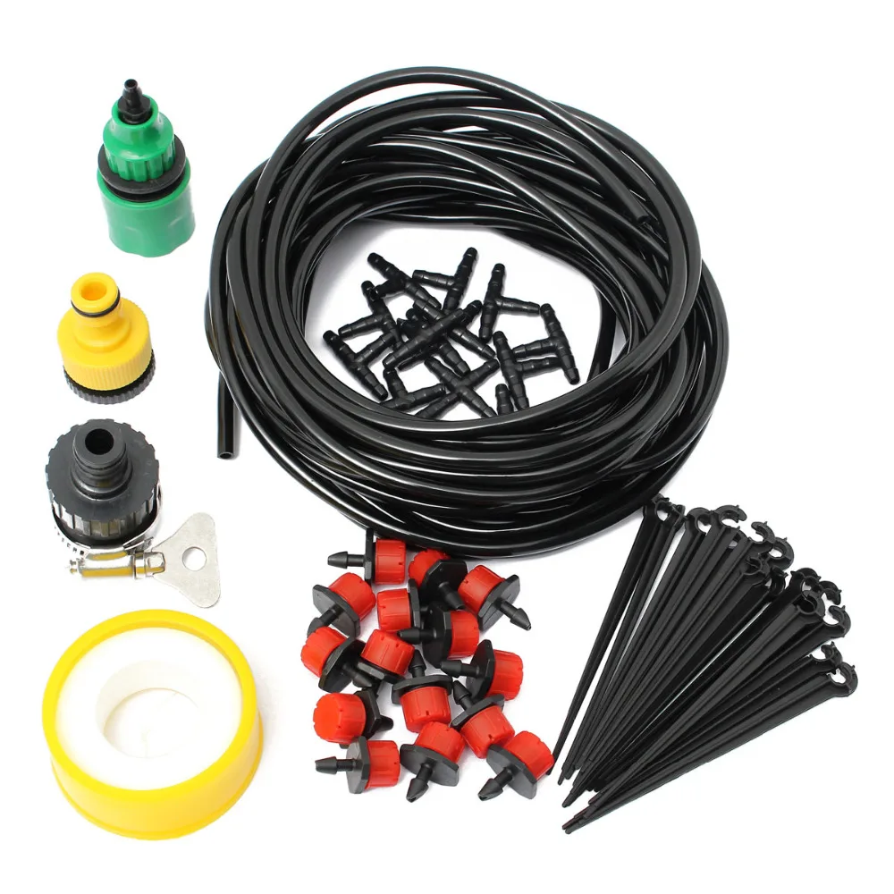 

10m 32.8ft Micro Drop Irrigation System Atomization Self Watering Garden Hose Kits with Connector Micro Sprinkler Cooling Suite
