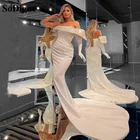 Женское длинное вечернее платье с юбкой годе, блестками и разрезом на одно плечо