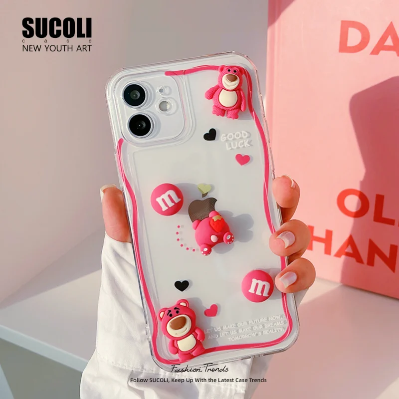

Милый 3D чехол для телефона с изображением медведя из аниме для iPhone 11 12 13 Mini Pro Max XS Max XR X, прозрачные чехлы для iPhone 7 8 Plus