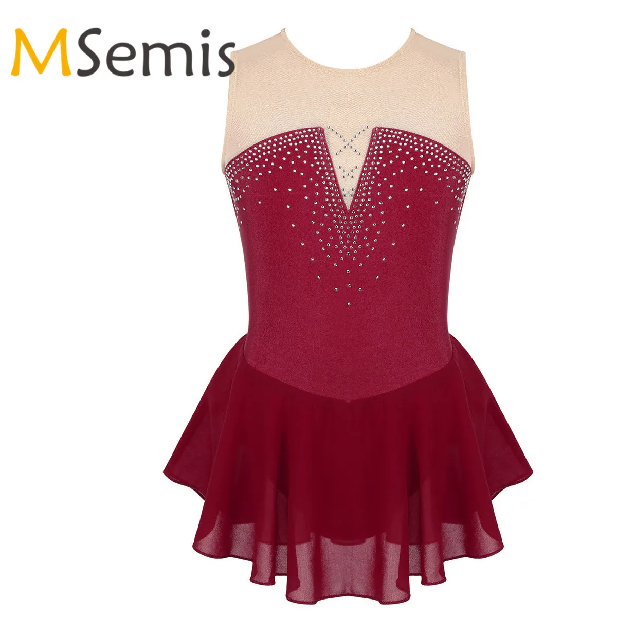 Детское гимнастическое трико для девочек балетное платье с юбкой без рукавов