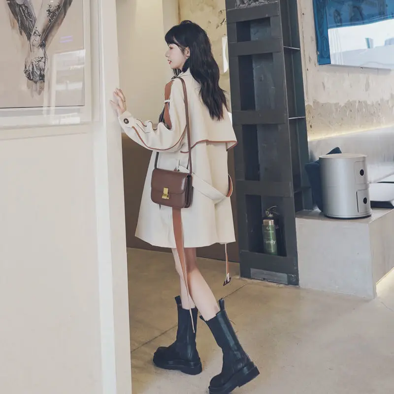 Женский двубортный Тренч с поясом-кушаком элегантная свободная повседневная