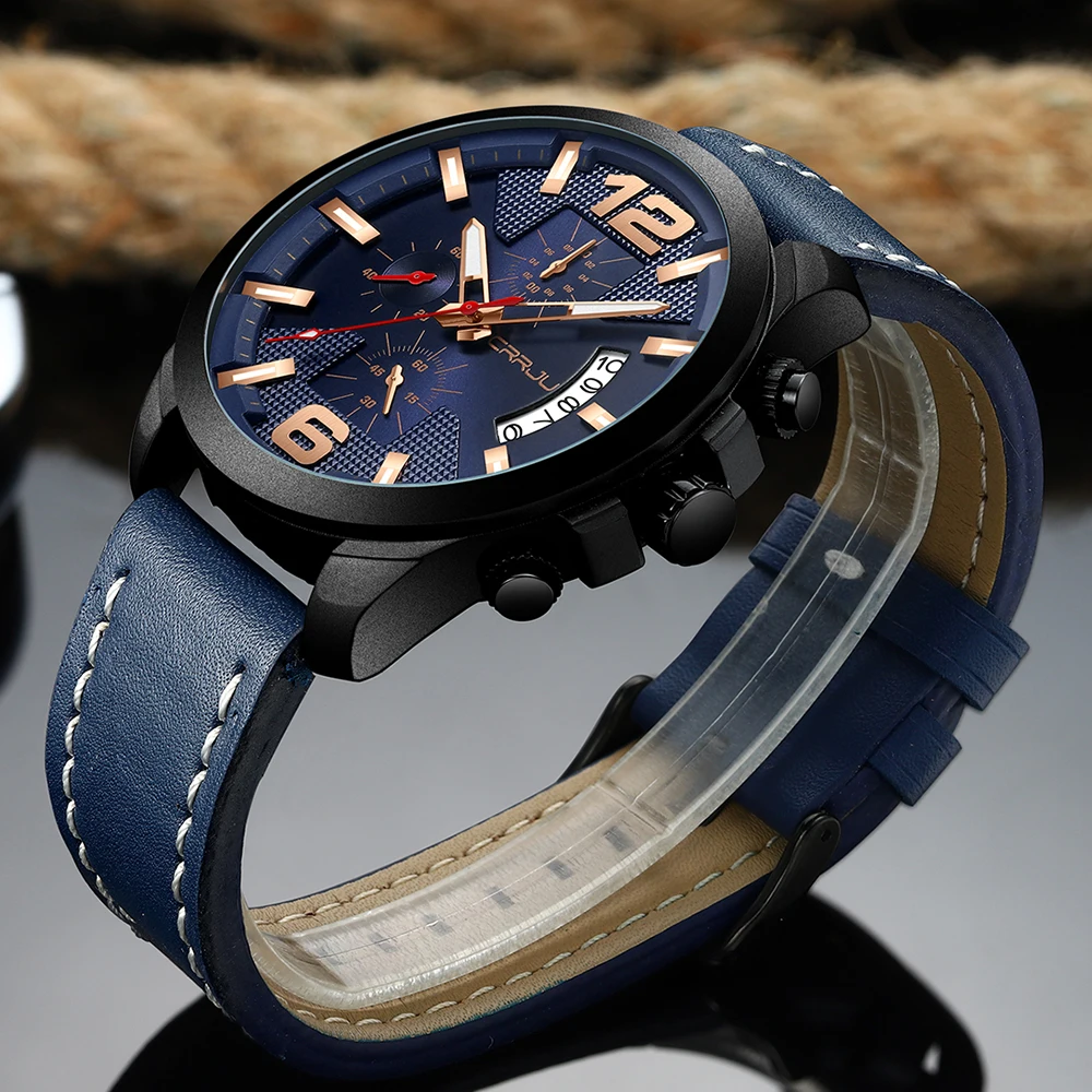 Часы CRRJU мужские водонепроницаемые спортивные креативные деловые кварцевые с