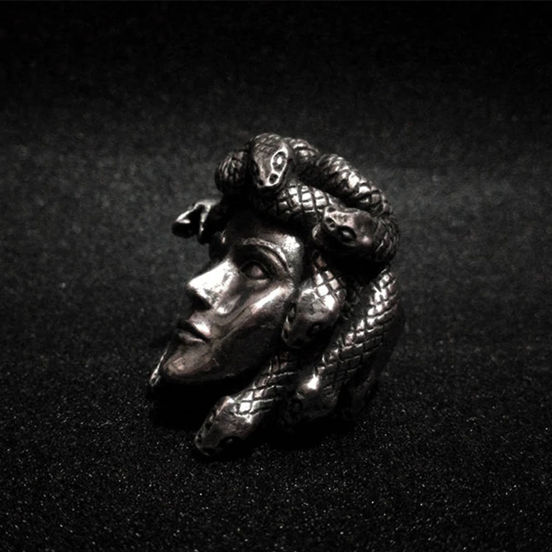 

Vintage Ancient Greek Mythology Gorgon Snake Ring Gothic Punk Golden Men's Stainless Steel Skull Ring Retro Rock Amulet Jewelry