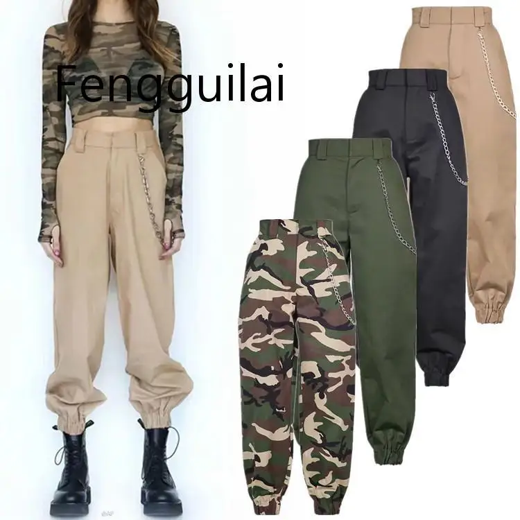 Spring 2020 Autumn Woman Camo Pants Women Cargo High Waist Pants Loose Trousers Joggers Women Camouflage Sweatpants Streetwear
