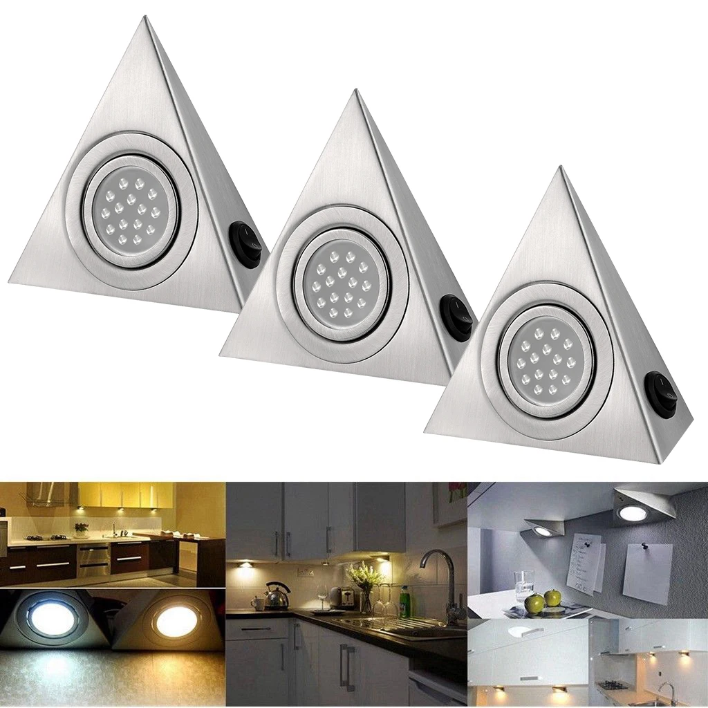 3 шт./лот треугольные светильники для кухонного шкафа из нержавеющей стали