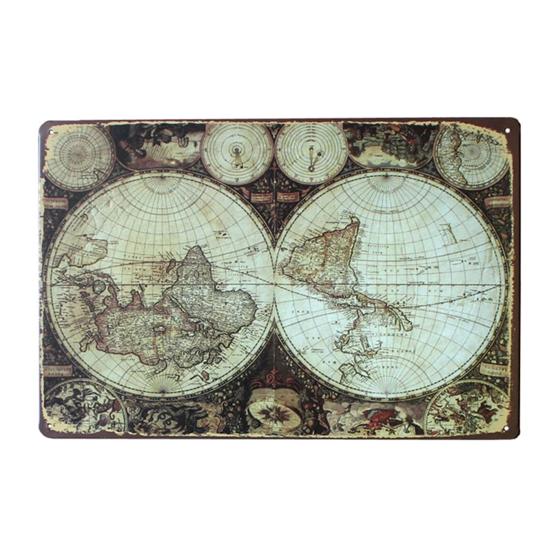 Карта мира винтажные металлические знаки декоративные жестяные пластины