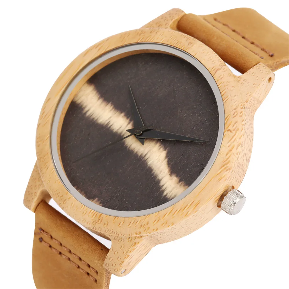 Мужские кварцевые часы Натуральный Бамбук Деревянные Часы чехол из натуральной