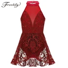 Гимнастическое трико с блестками для девочек, балетное платье, детское платье для катания на коньках, кружевное Сетчатое платье без рукавов, вырезы на спине, платье для катания на коньках