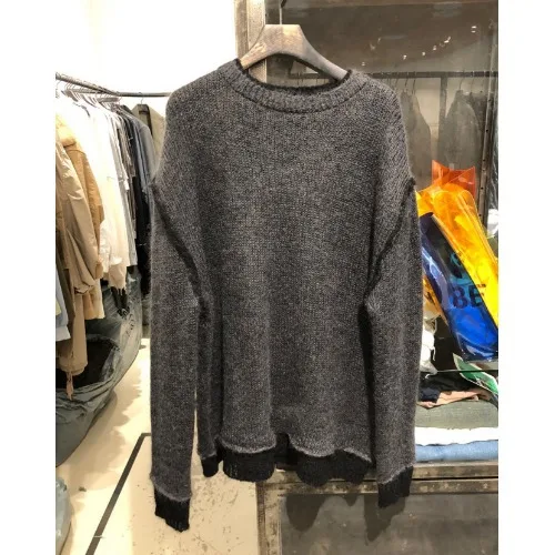 

Autumn Winter Knitted Sweater 2020 Fashion All-match Round Neck Regular Style Korean Style Stitching Loose Long Sleeves